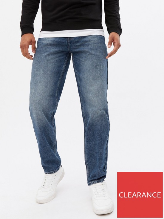 front image of new-look-915-blue-mid-wash-straight-fit-jeans
