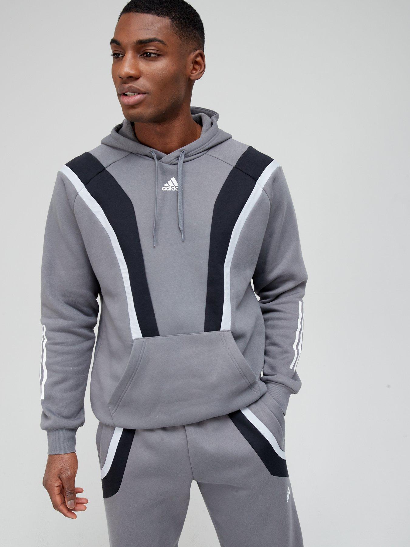 Men Sportswear Fleece Hooded Top - Grey/Black