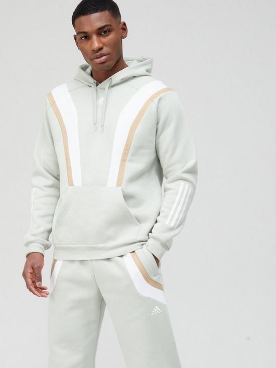 front image of adidas-sportswear-fleece-hooded-top-greenwhite