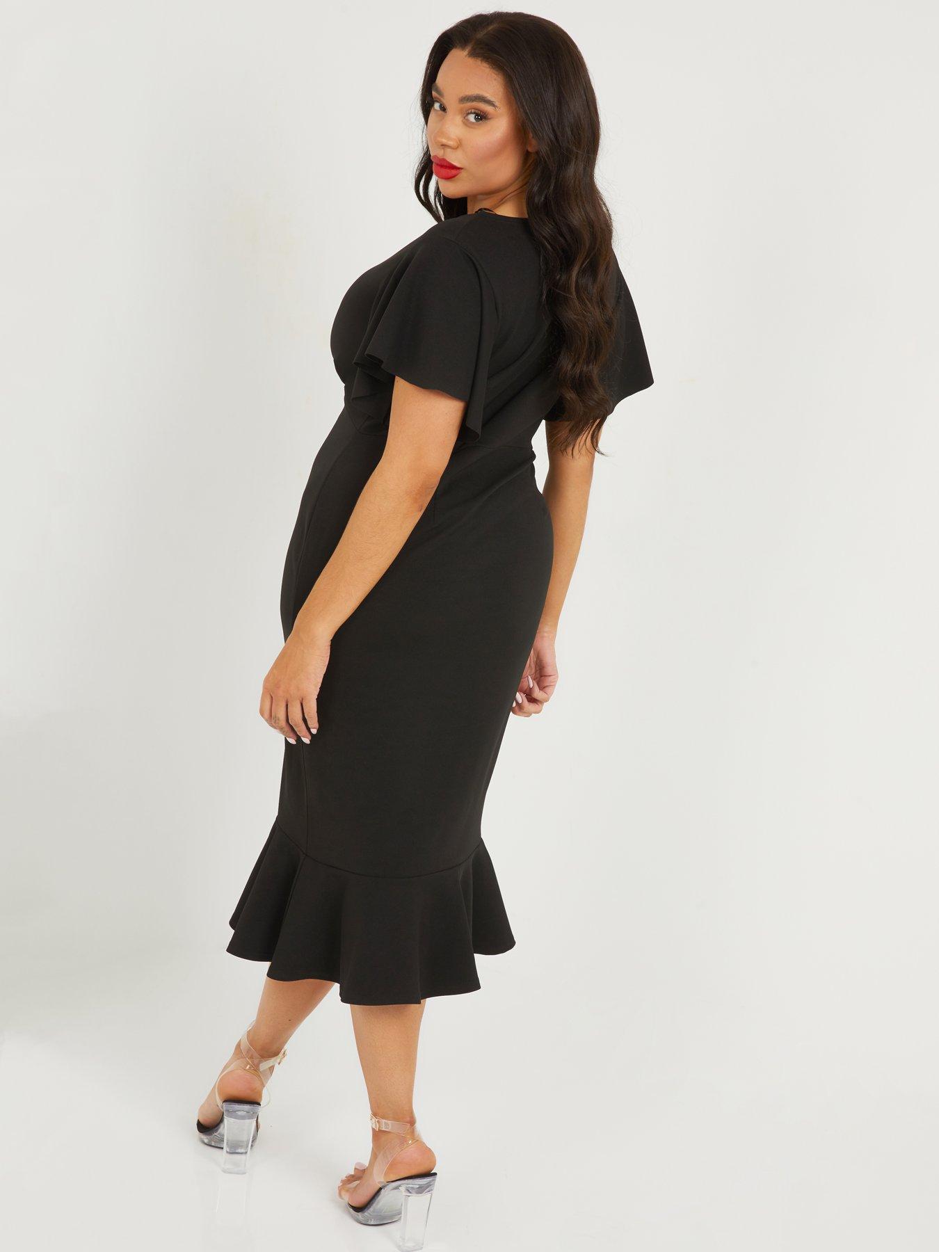 black frill hem midi dress