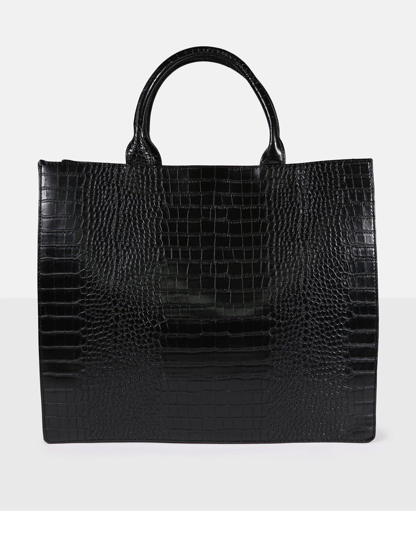 Missguided BLACK CROC TOTE BAG very.co.uk