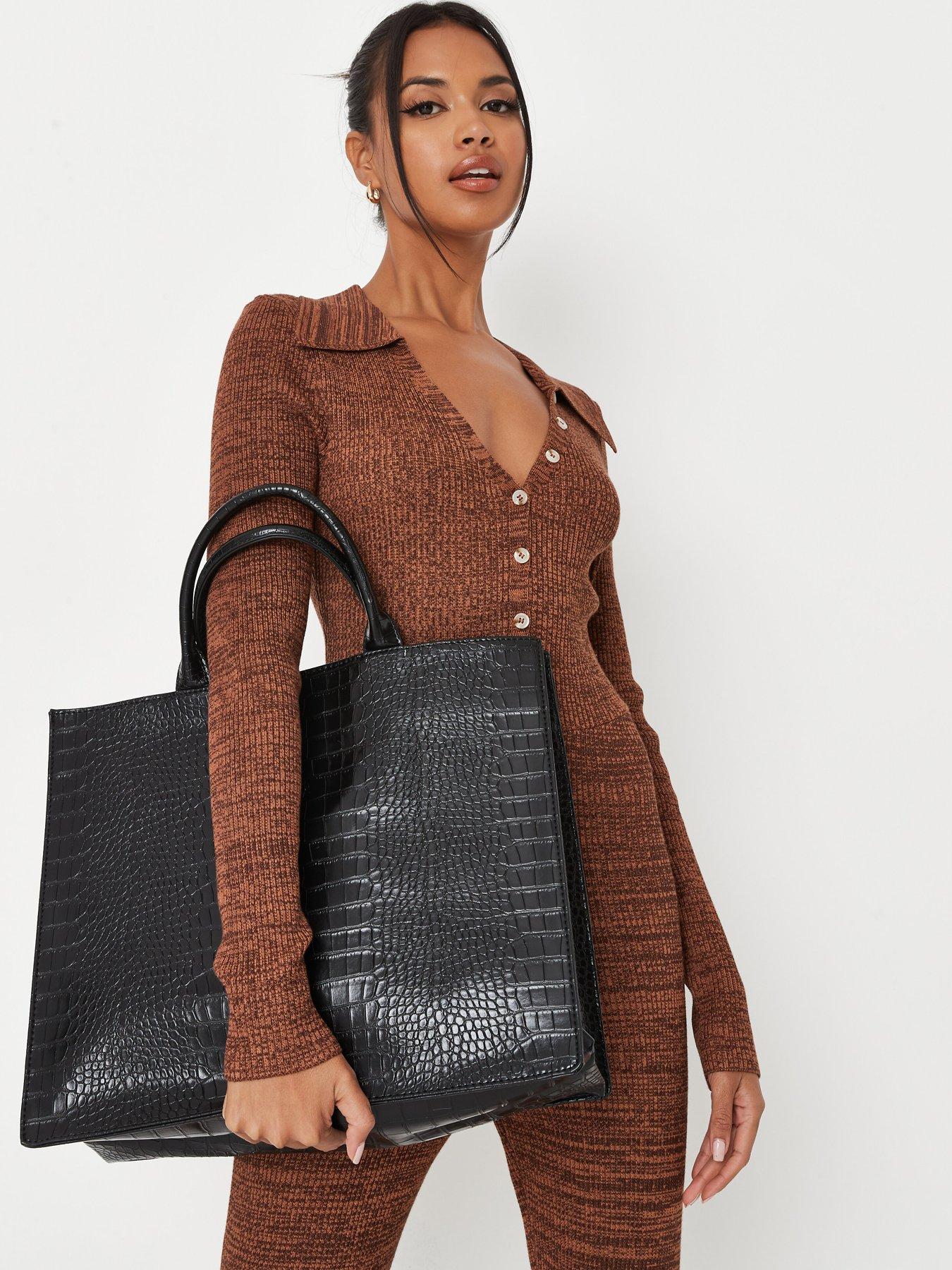 Missguided BLACK CROC TOTE BAG very.co.uk