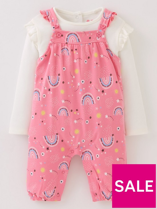 front image of mini-v-by-very-baby-girls-rainbow-print-jersey-dungaree-set-pink