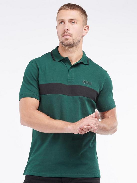 front image of barbour-international-box-stripe-polo-shirt