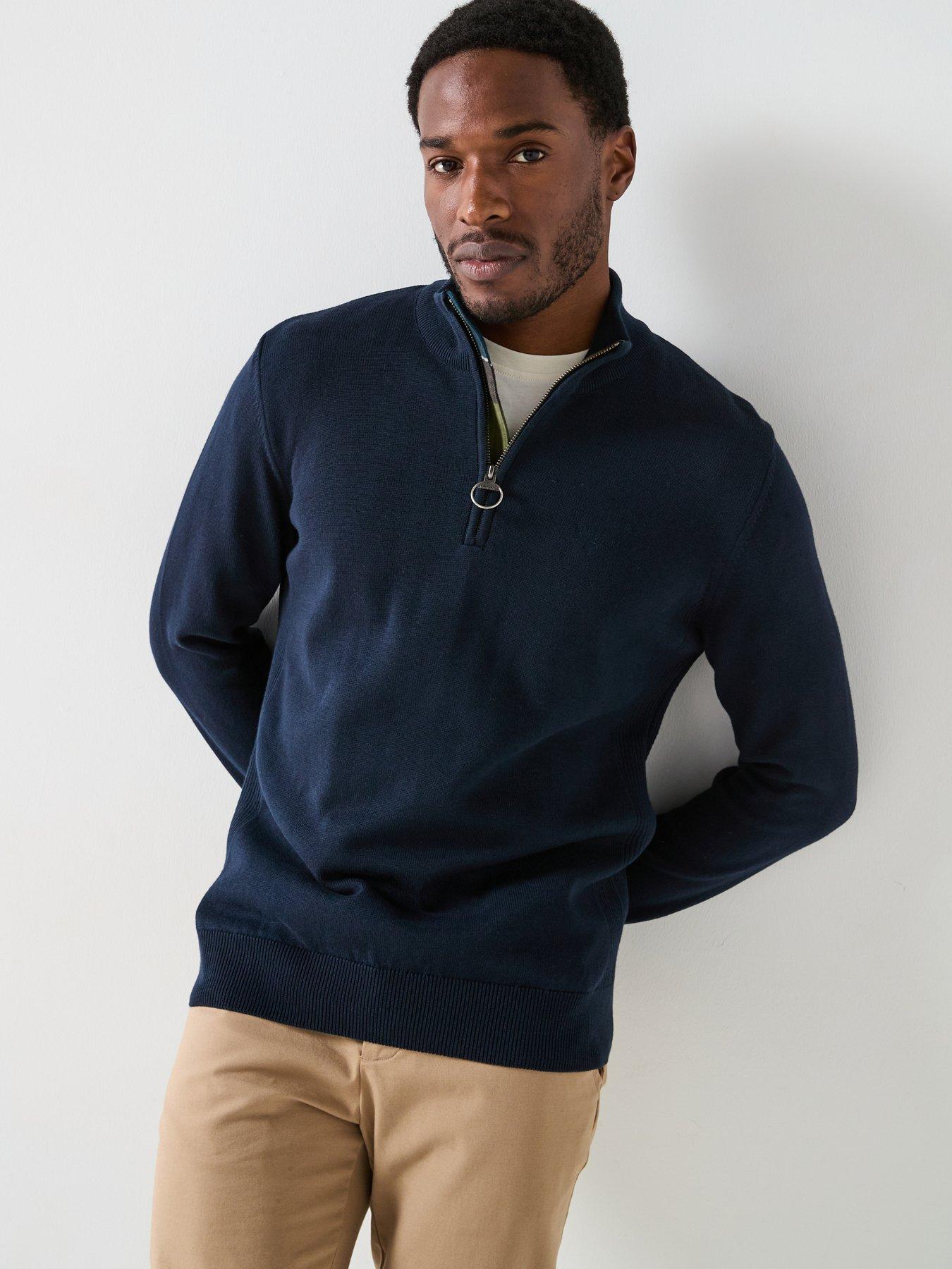 Barbour Cotton Half Zip Knitted Jumper - Navy | Very