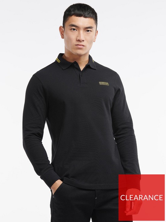 front image of barbour-international-legacy-tipped-long-sleeve-polo-shirt-black