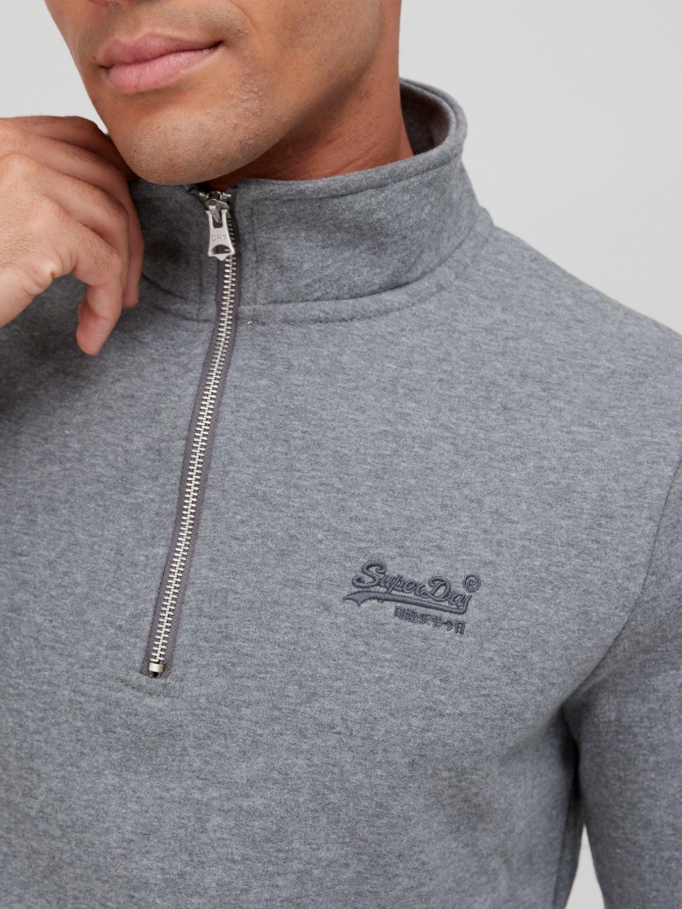 Hoodies & Sweatshirts Vintage Logo Embroidered Three Quarter Zip Sweat - Charcoal Marl