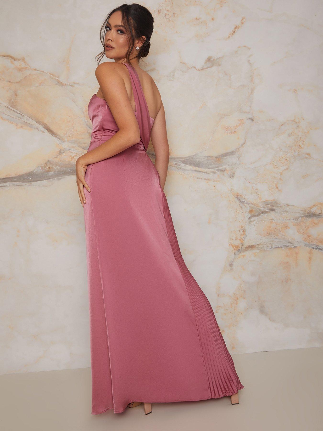 Chi Chi London Pleated Satin One Shoulder Maxi Dress - Pink | Very