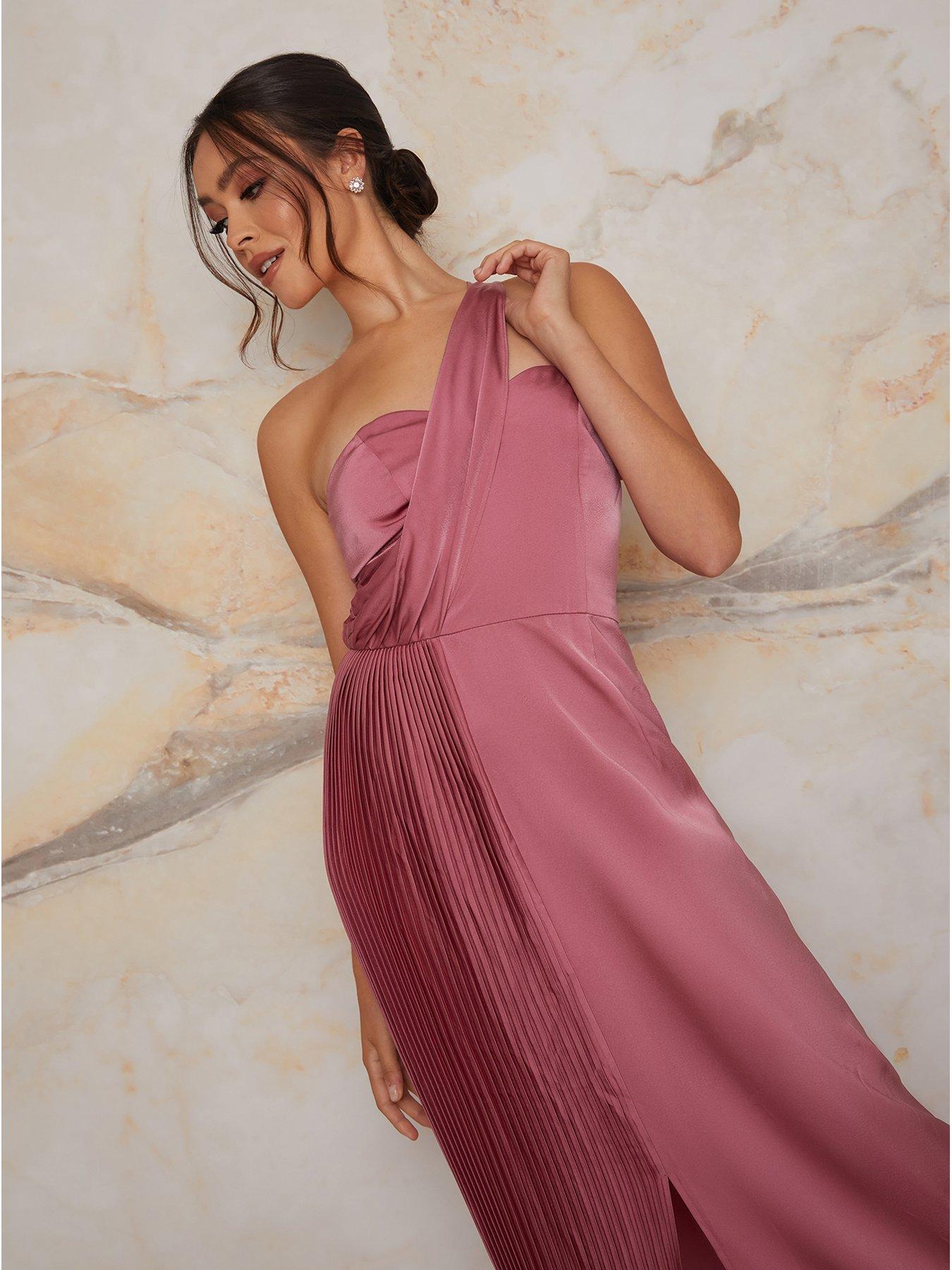 strapless open back dress Heidi Pink Lace Ruched Short Sleeve Midi Dress