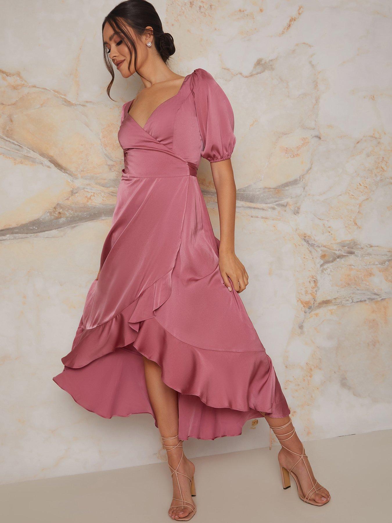  Puff Sleeve Ruffle Detail Maxi Dress - Pink