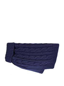 Product photograph of Happy Pet Charlton Cable Knit Midnight Blue Dog Jumper Extra Small from very.co.uk