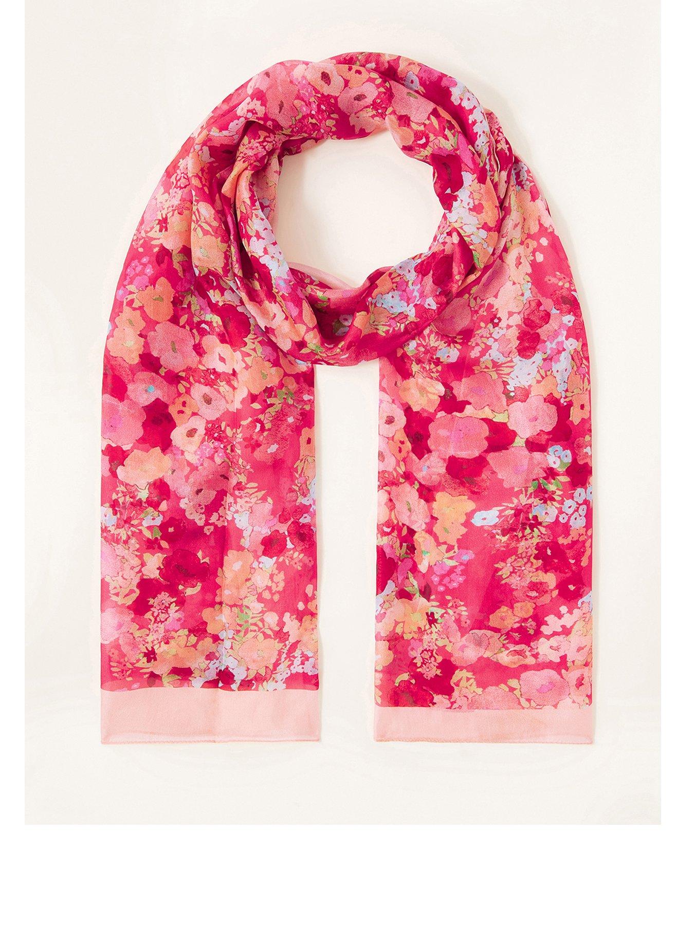 Accessories Floral Print Border Silk Scarf - Red