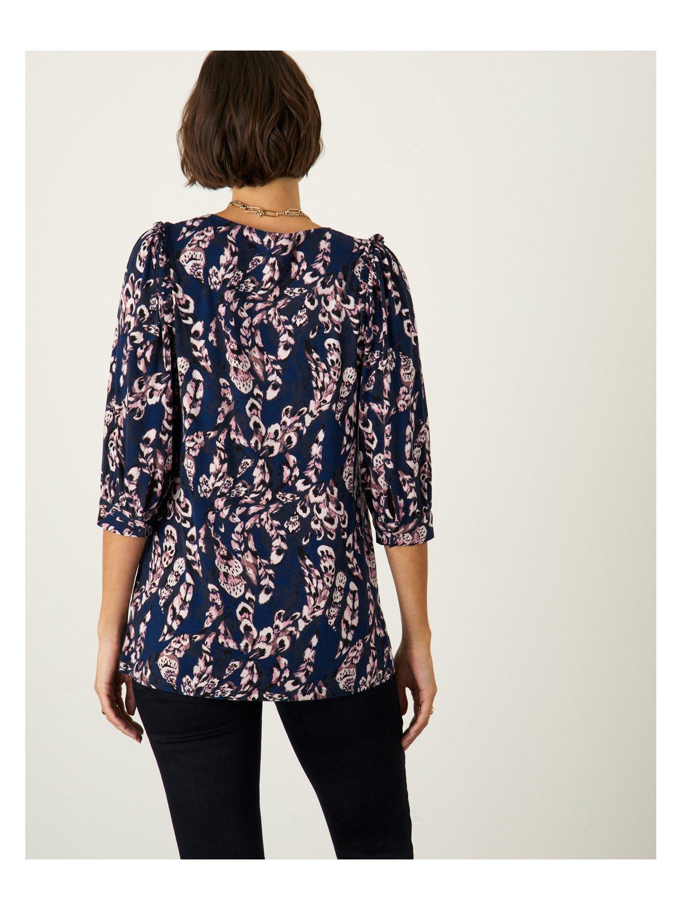 Tops & T-shirts Feather Print Long Sleeve Top - Navy