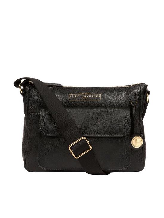 front image of pure-luxuries-london-tindall-zip-top-leather-crossbody-bag-black