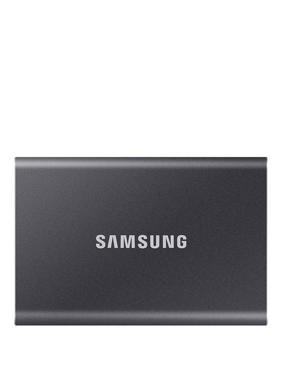 front image of samsung-t7-portable-ssd-1tb-grey