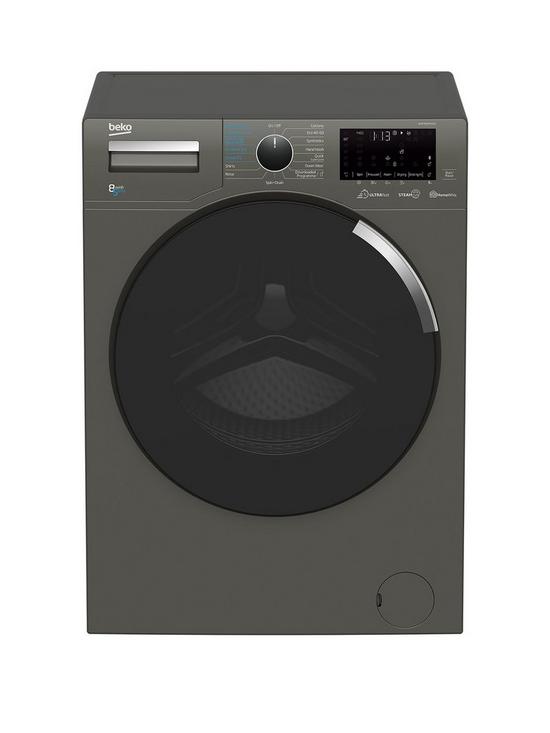front image of beko-wdey854p44qg-8kg-wash-5kg-drynbsp1400-spin-recycledtubtrade-washer-dryer-graphite
