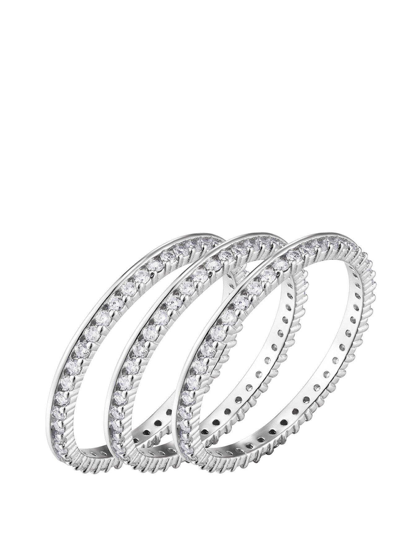 Product photograph of The Love Silver Collection Sterling Silver 3pk Cubic Zirconia Stacking Rings from very.co.uk