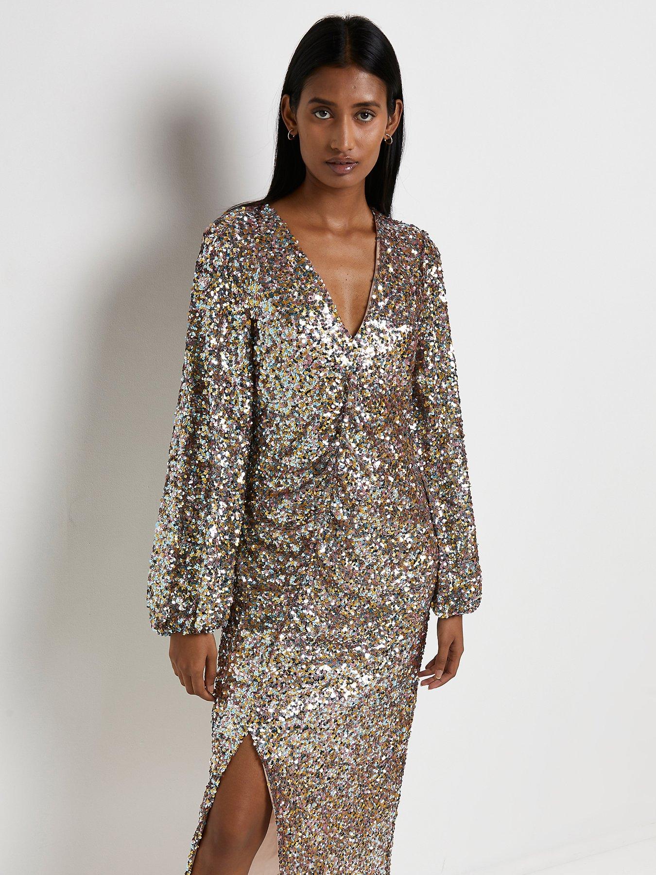 river island sequin midi dress