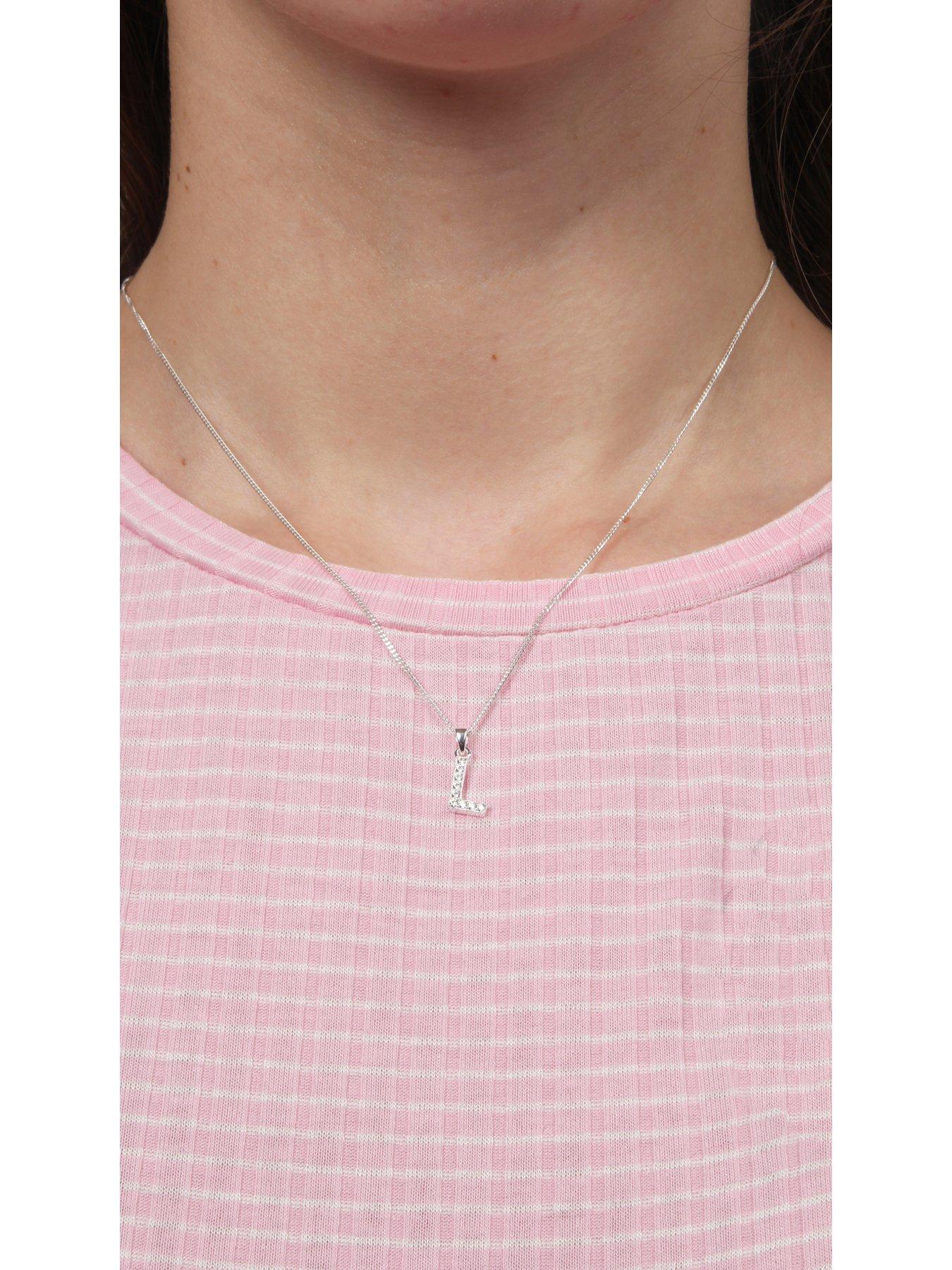 Image 4 of 7 of The Love Collection Sterling silver cubic zirconia initial pendant