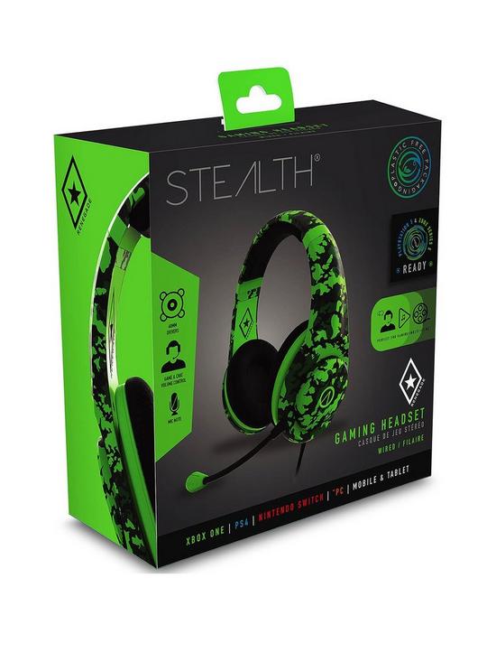 front image of stealth-renegade-gaming-headset-for-xbox-ps4ps5-switch-pc-neon-green-camo