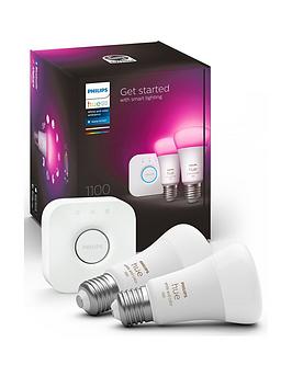 Product photograph of Philips Hue Hue White Amp Colour Ambiance Smart Bulb 2 Pack E27 Starter Kit from very.co.uk