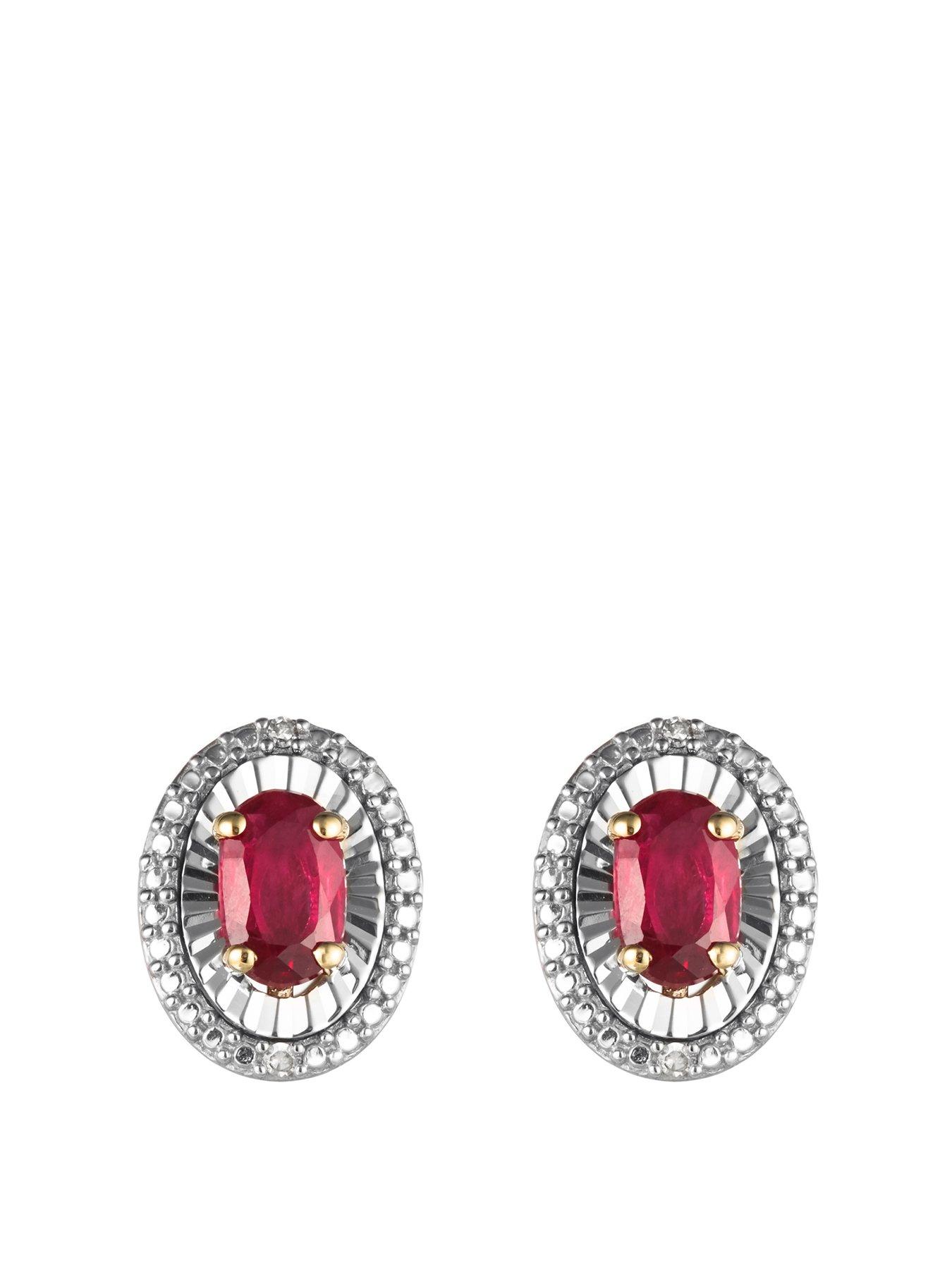 Women Gold Treated Ruby and Diamond Stud Earrings