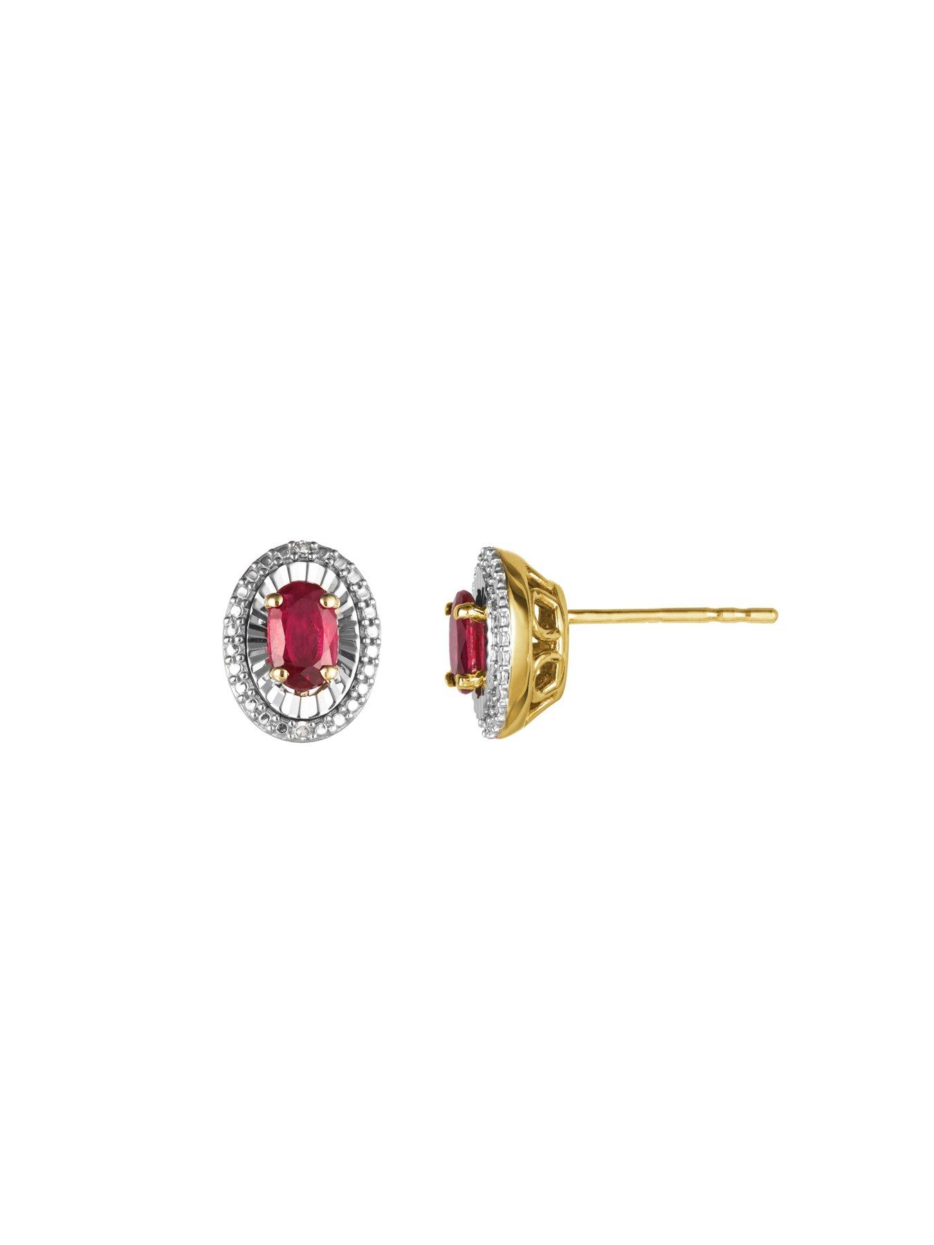 Women Gold Treated Ruby and Diamond Stud Earrings