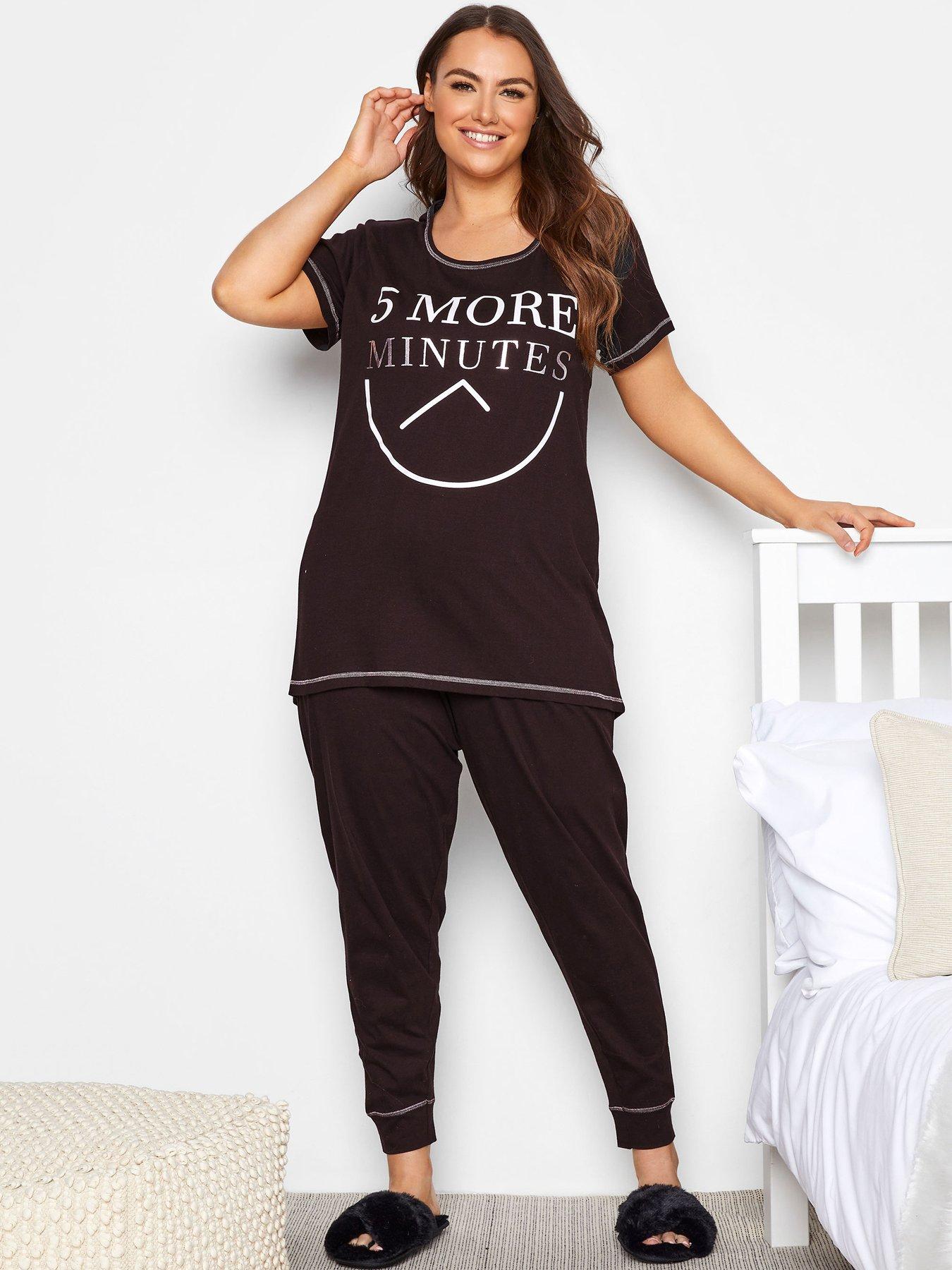 Women Yours 5 More Minutes Slogan Pyjama Set - Black