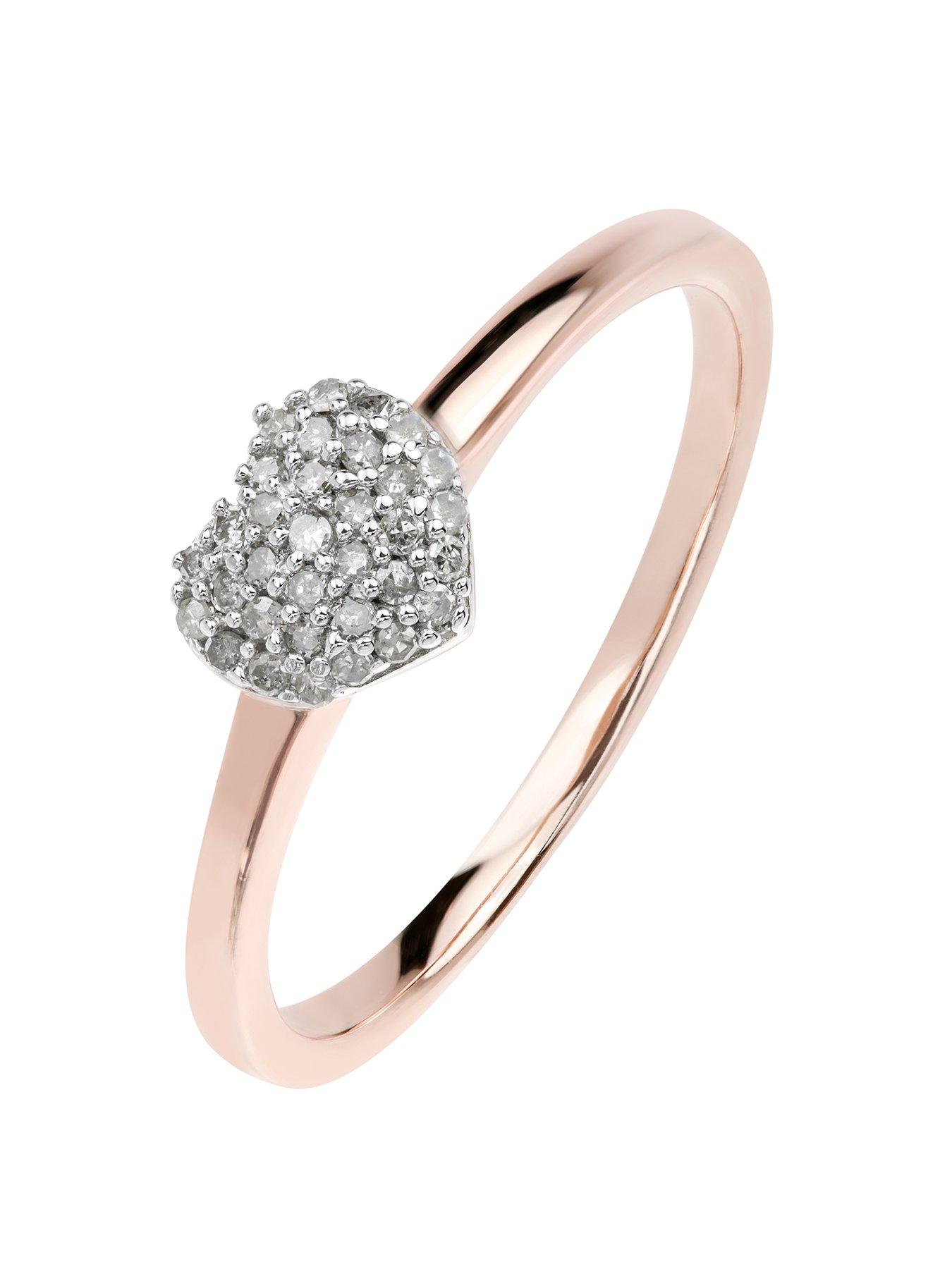  Rose Gold Plated Silver 0.10ct Diamond Heart Ring