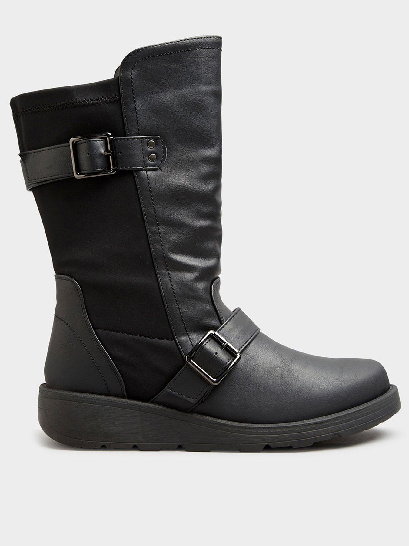 Yours Low Wedge Buckle Boot Black