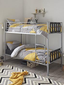 Product photograph of Very Home Cyber Metal Bunk Bed Can Be Split Into 2 Beds With Mattress Options Buy Amp Save - Bunk Bed Frame Only from very.co.uk