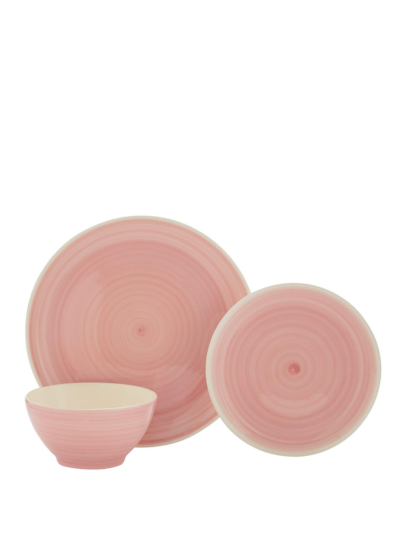Product photograph of Harmony Spinwash Pink 12-piece Dinner Set from very.co.uk