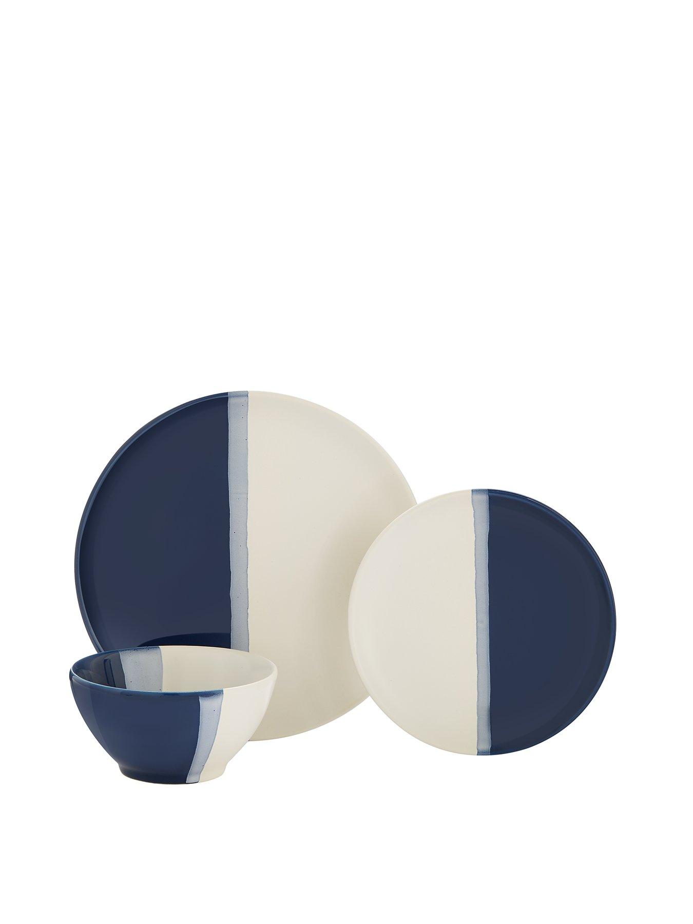 Product photograph of Hallie Glazed 12 Piece Dinner Set - Blue White from very.co.uk