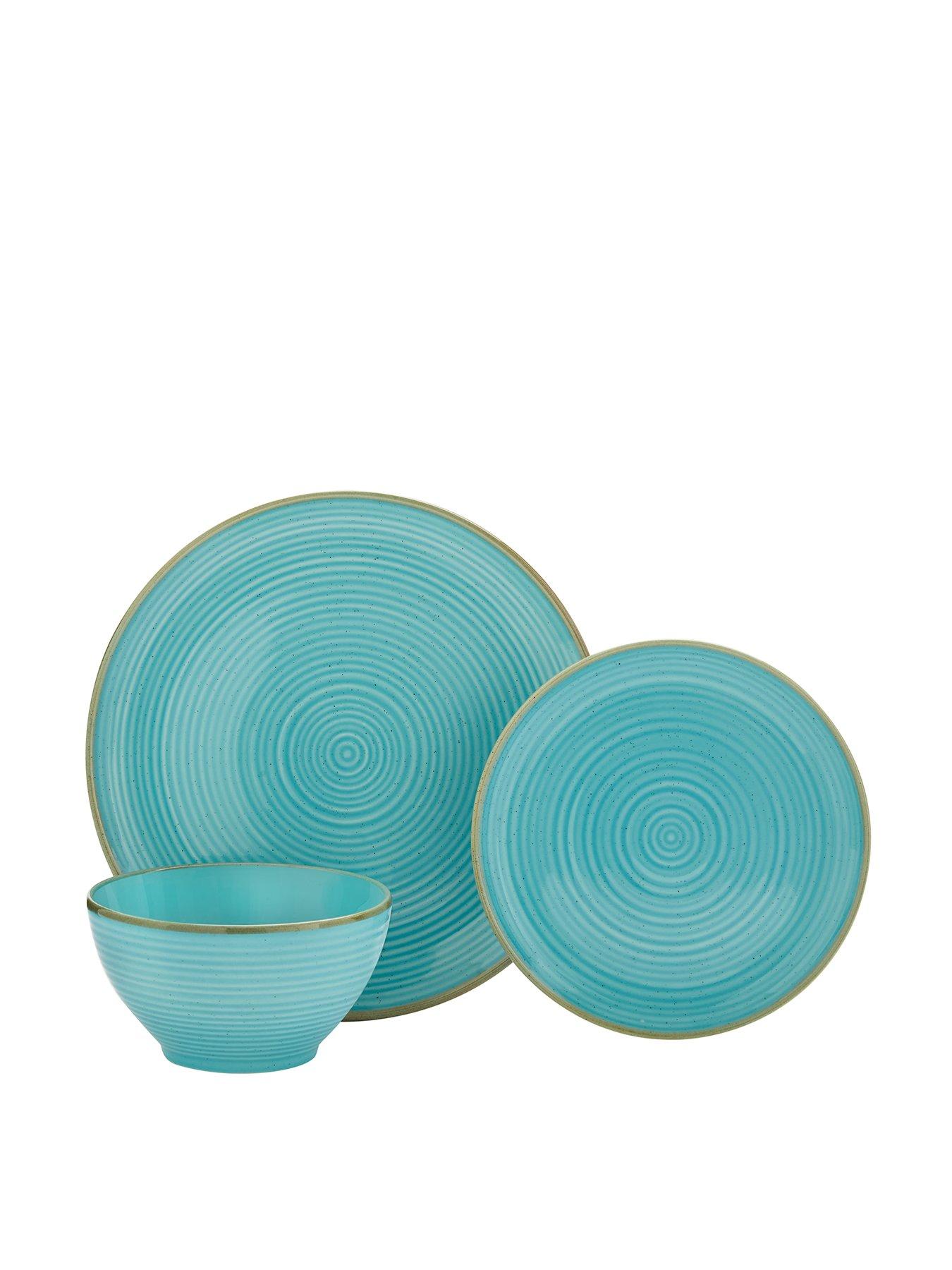 Product photograph of Luna Embossed 12 Piece Dinner Set - Turquoise from very.co.uk