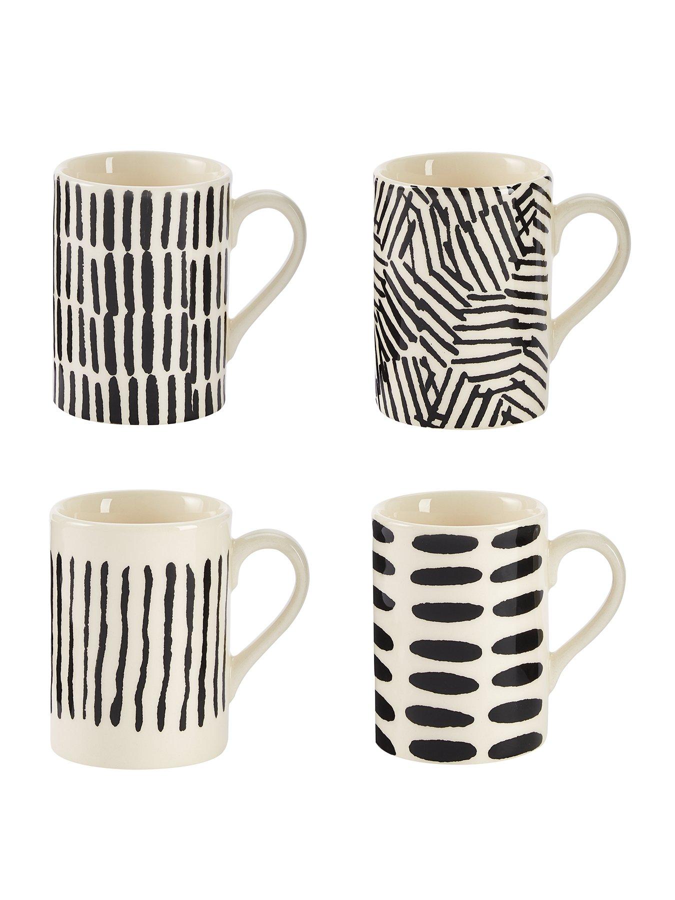 Product photograph of Mono Dash 4 Piece Mug Set - Monochrome from very.co.uk