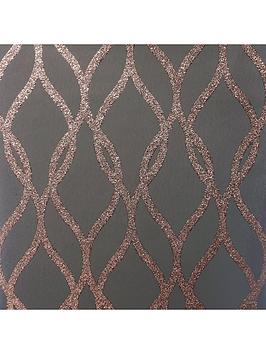 Product photograph of Arthouse Sequin Trellis Charcoal Rose Gold Wallpaper from very.co.uk