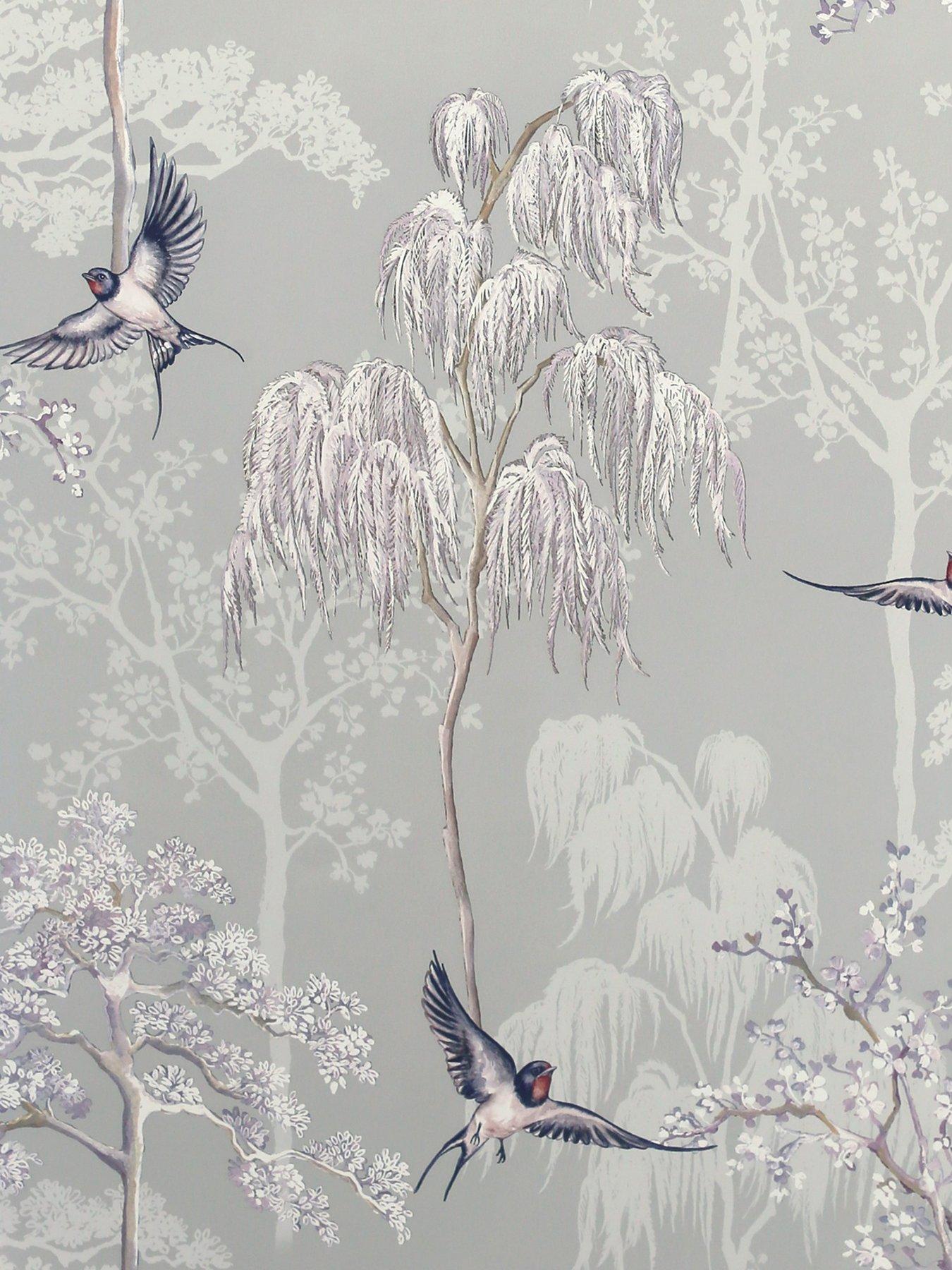 Dreamy Vintage Birds Black Floral Paper Non-Pasted Strippable Wallpaper  Roll (Covers 57 Sq. Ft.)Removable Wallpaper. Double Roll
