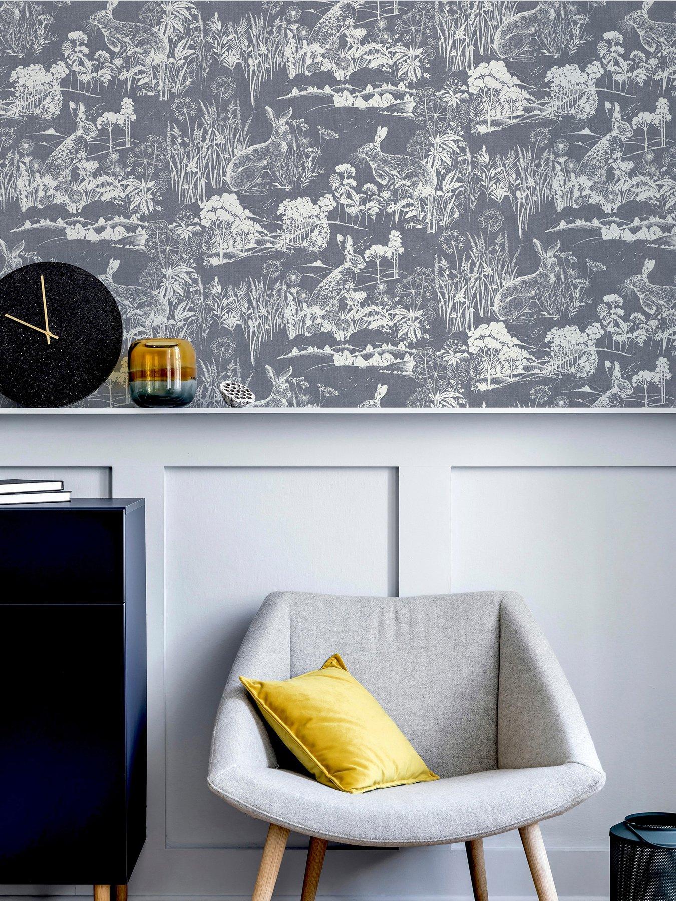 Product photograph of Arthouse Meadow Hare Navy Wallpaper from very.co.uk