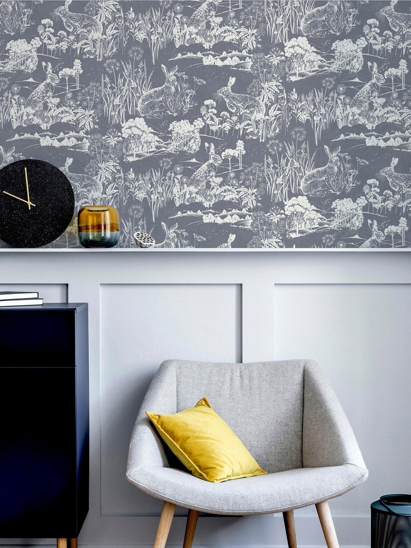 Image 1 of 4 of ARTHOUSE Meadow Hare Navy Wallpaper