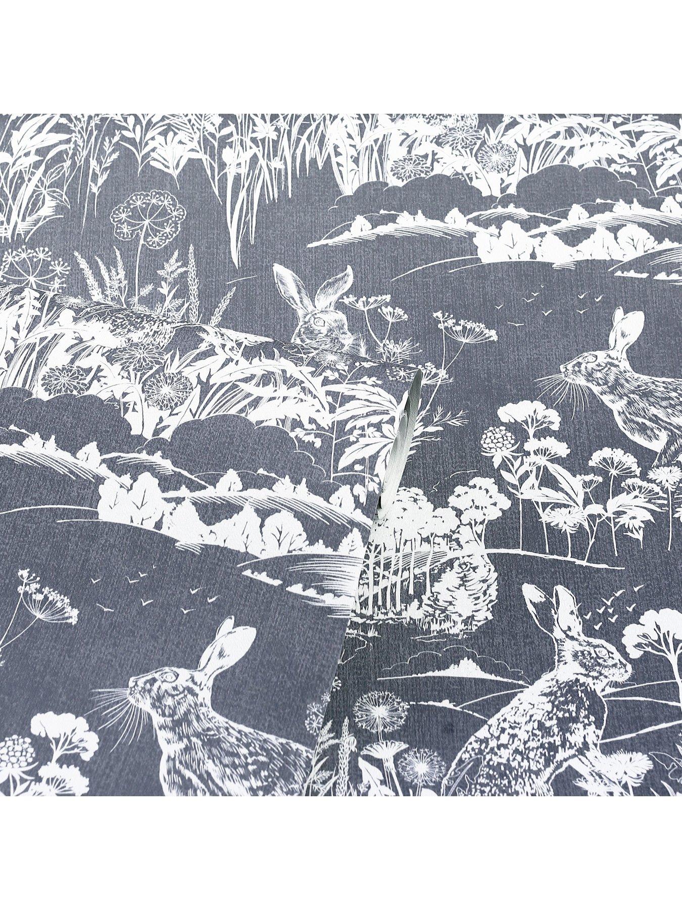 Image 2 of 4 of ARTHOUSE Meadow Hare Navy Wallpaper