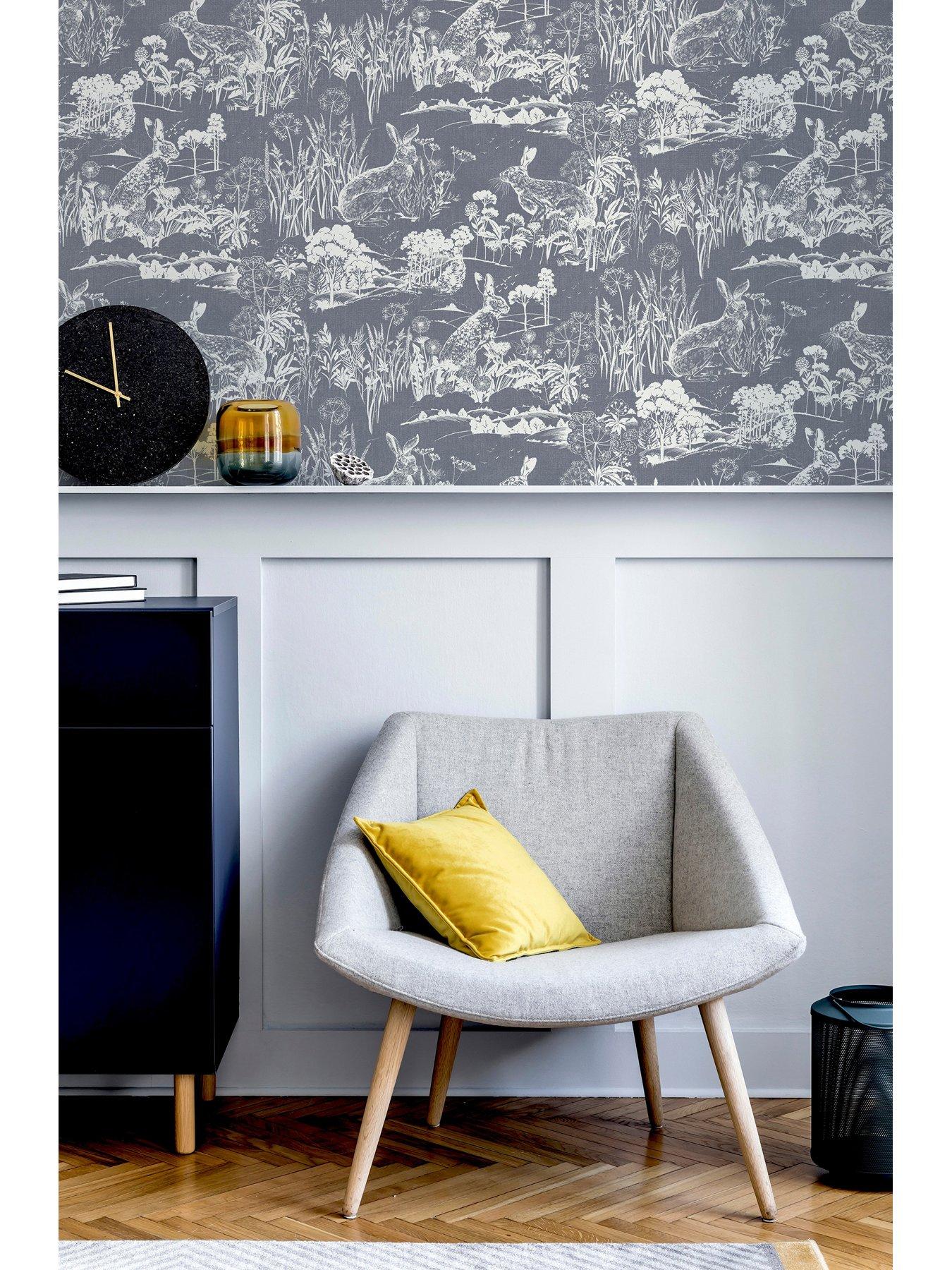 Image 4 of 4 of ARTHOUSE Meadow Hare Navy Wallpaper