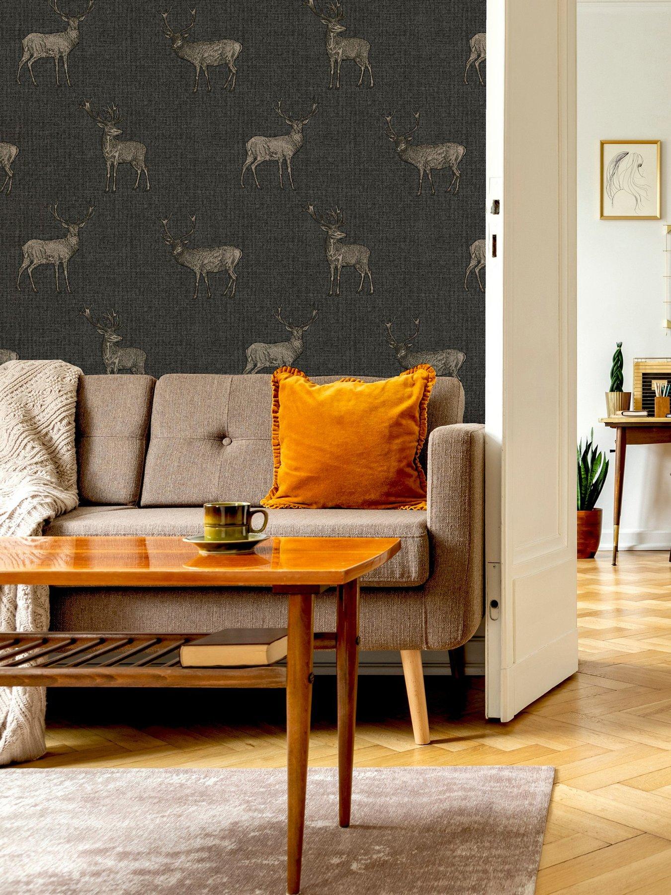 Product photograph of Arthouse Heritage Stag Charcoal Copper Wallpaper from very.co.uk