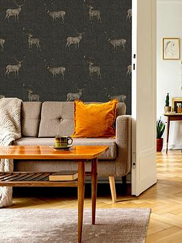 Product photograph of Arthouse Heritage Stag Charcoal Copper Wallpaper from very.co.uk