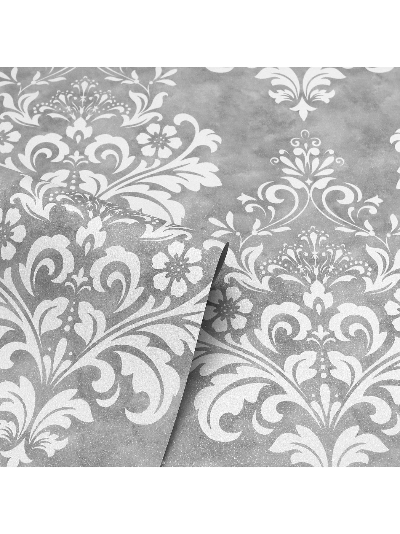 ARTHOUSE Baroque Damask Grey & White Wallpaper very.co.uk