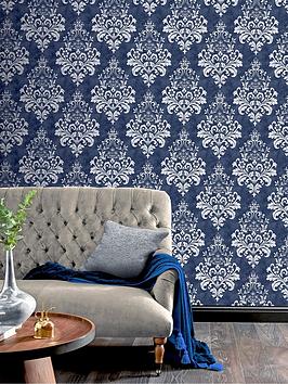 Product photograph of Arthouse Baroque Damask Navy Grey Wallpaper from very.co.uk