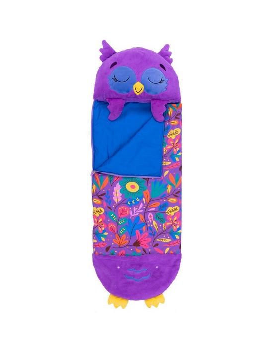 front image of happy-nappers-purple-owl-sleeping-bag-large