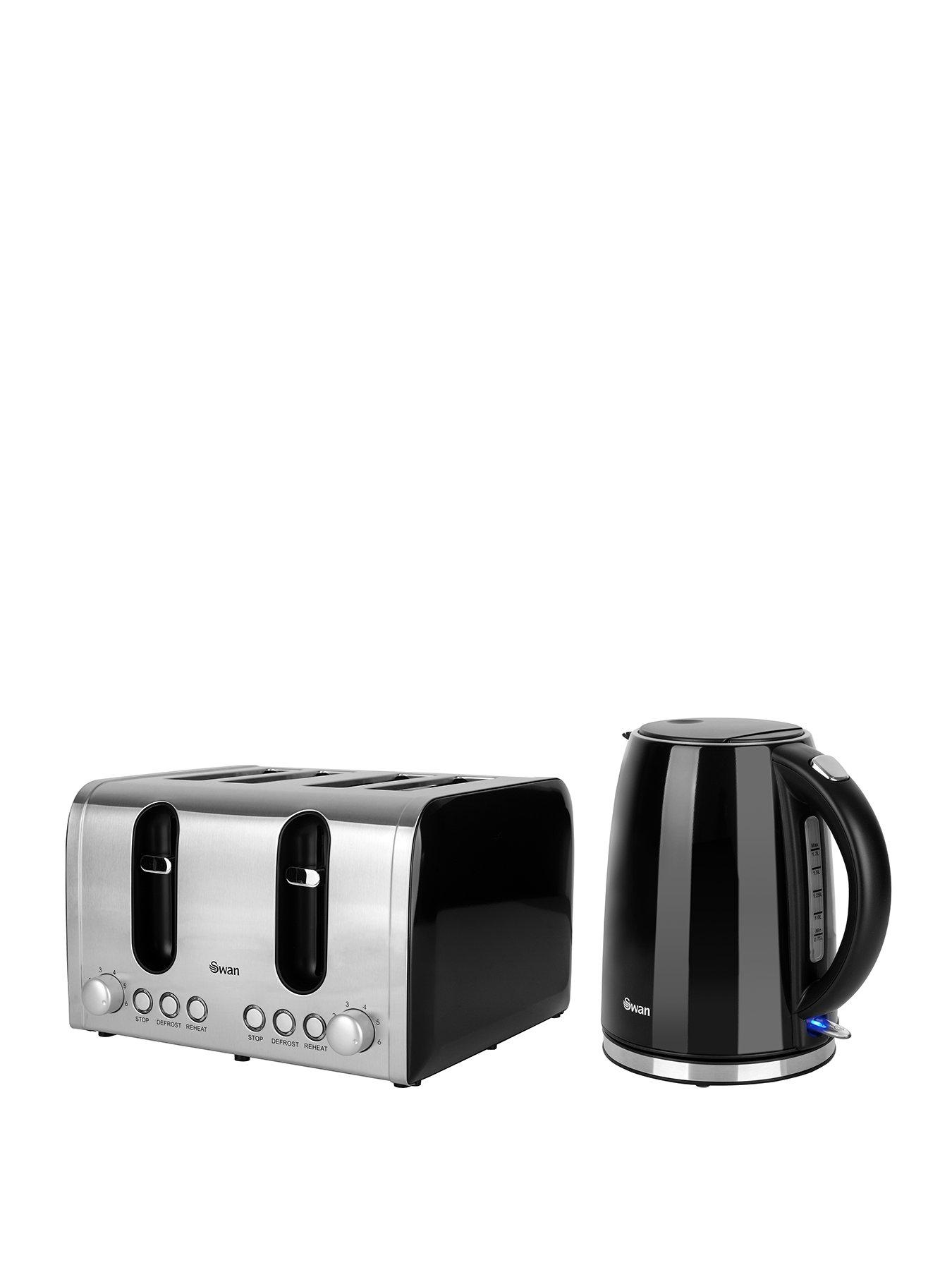 Image of Swan Kettle  &  Toaster 4-Slice Twin Pack - Black