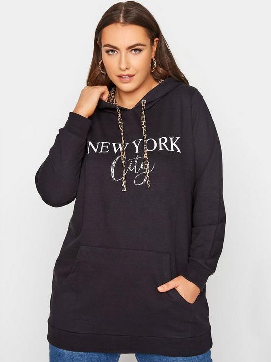 front image of yours-new-york-animal-hoodie-sweat-top-black
