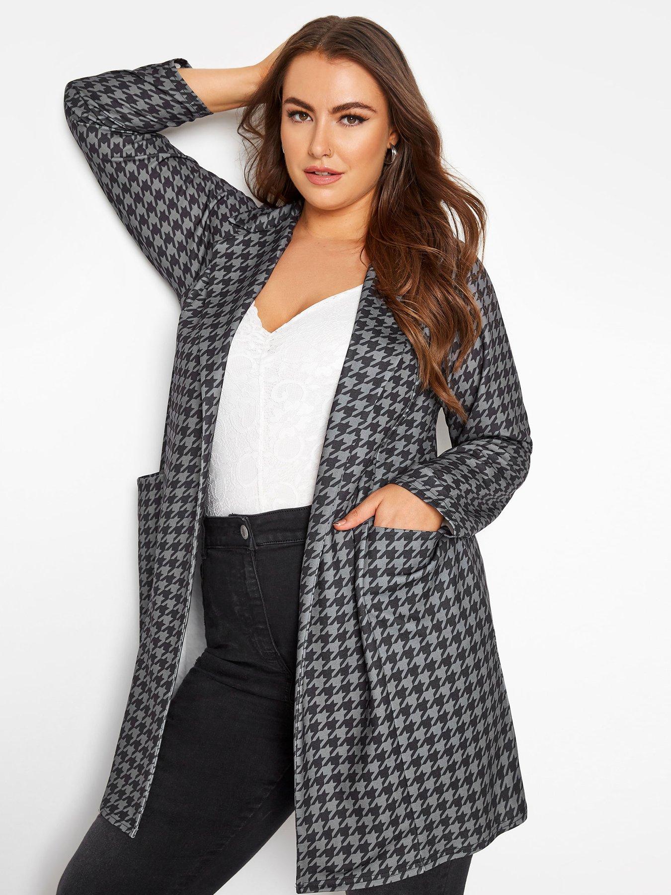  Yours Charcoal Dogstooth Blazer - Grey