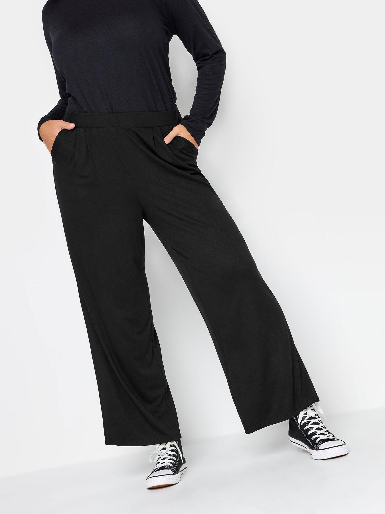 undefined Limited Pleat Front Wide Leg Trouser - Plain Black